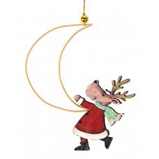 Χριστουγεννιάτικo Ξύλινo Τάρανδακι με Φεγγάρι (19cm)